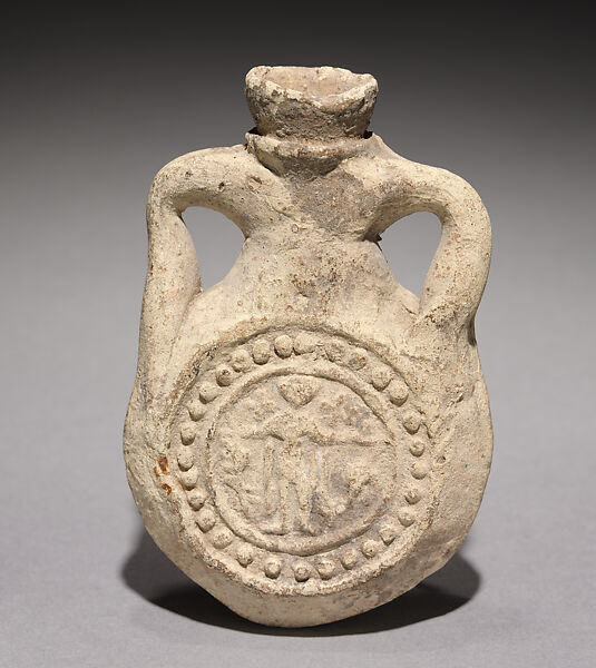 Ampulla (Flask) of Saint Menas, Earthenware; molded, Byzantine (Egypt)