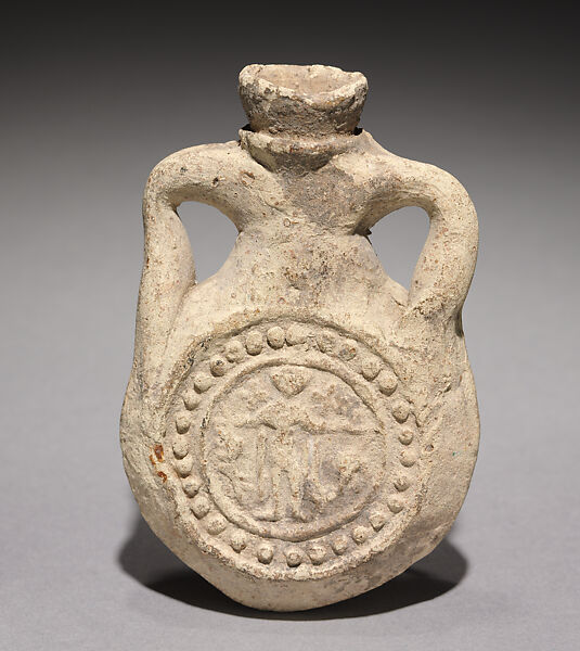 Ampulla (Flask) of Saint Menas, Earthenware; molded, Byzantine (Egypt) 