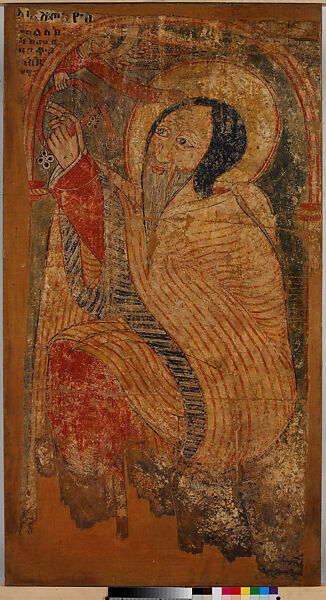 Wall Painting with Abba Ǝnṭonyos (Saint Anthony) Receiving the Cap and Scapular, Paint on canvas remounted on cotton, fixed to frame during conservation, Ethiopian (Gondar, Ethiopia) 