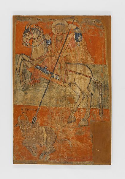 Wall Painting with Saint Filatäwos (Philotheos of Antioch), Paint on canvas remounted on cotton, fixed to frame during conservation, Ethiopian (Gondar, Ethiopia) 