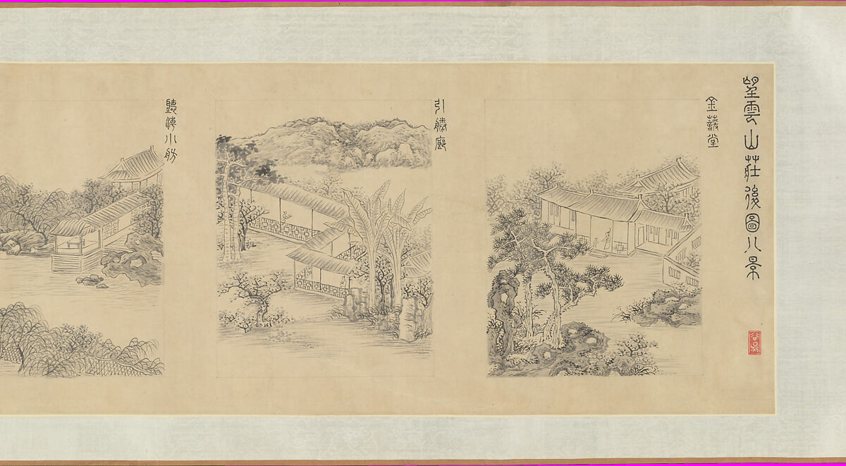 Rear View of the Mountain Villa for Watching Clouds, Yu Zouyan (Chinese, 19th century), Handscroll; ink and color on paper, China