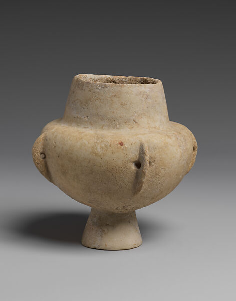 Marble vase with high foot and lug handles, Marble, Cycladic