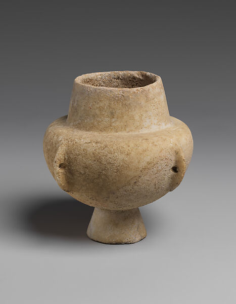 Marble vase with high foot and lug handles, Marble, Cycladic
