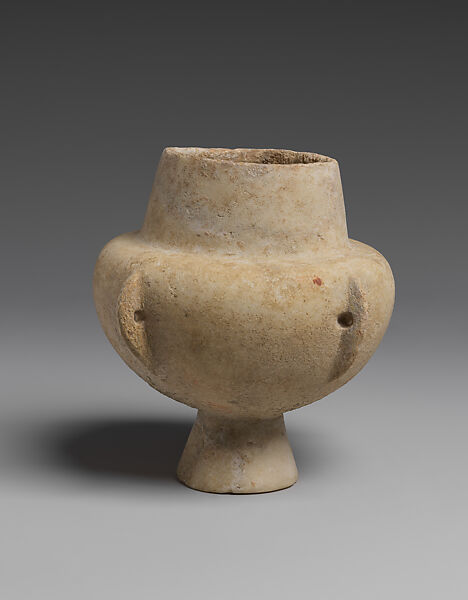 Marble vase with high foot and lug handles, Marble, Cycladic