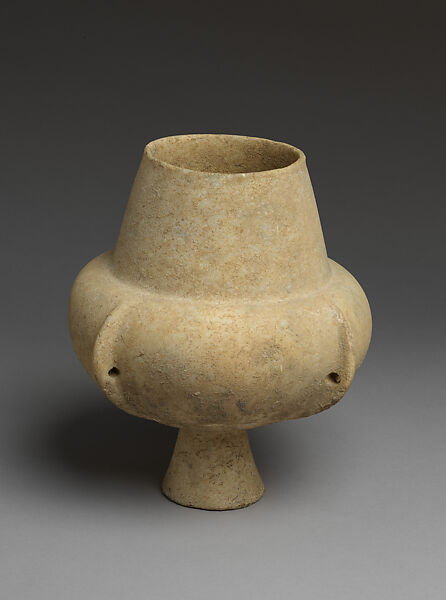 Marble vase with high foot and lug handles, Marble, Cycladic