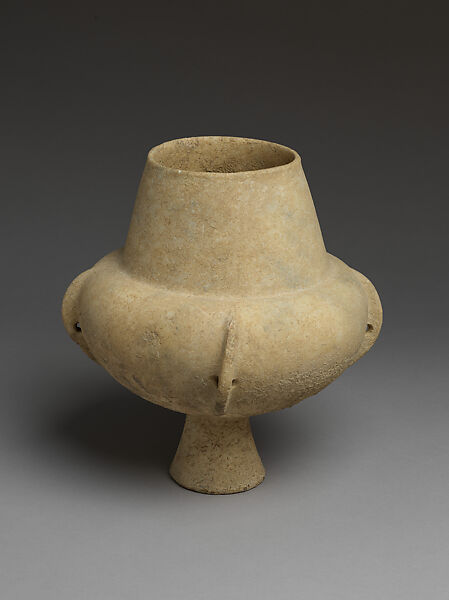 Marble vase with high foot and lug handles, Marble, Cycladic