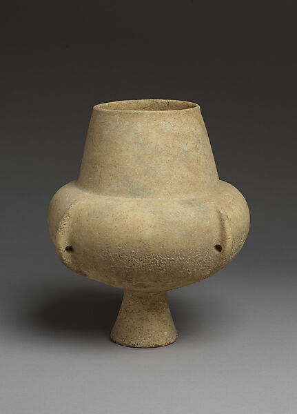 Marble vase with high foot and lug handles, Marble, Cycladic