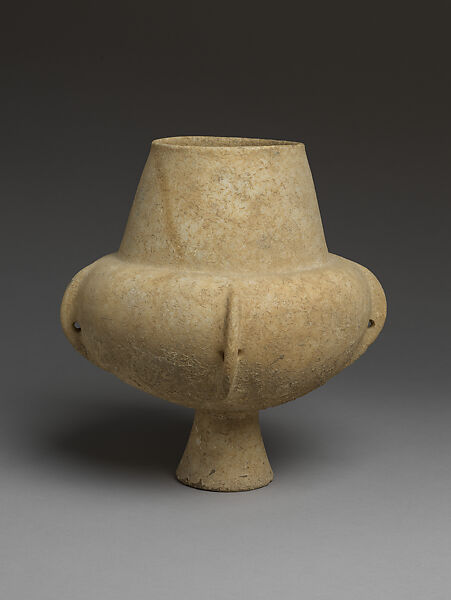 Marble vase with high foot and lug handles, Marble, Cycladic 