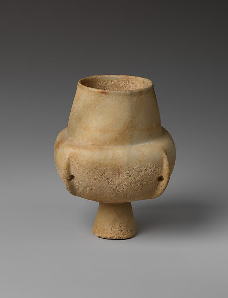 Marble vase with high foot and lug handles, Marble, Cycladic