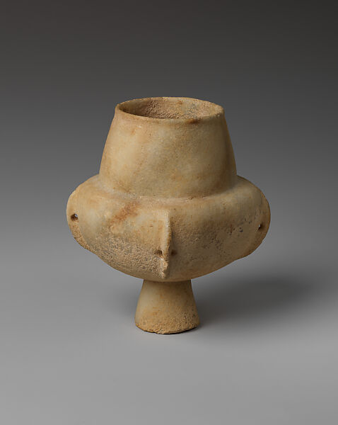 Marble vase with high foot and lug handles, Marble, Cycladic