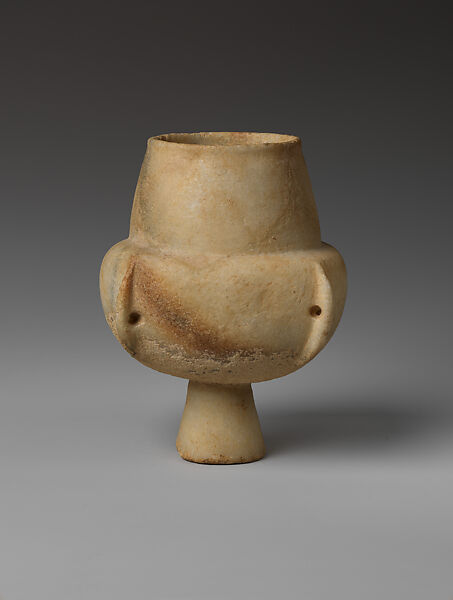 Marble vase with high foot and lug handles, Marble, Cycladic