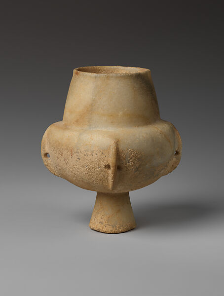 Marble vase with high foot and lug handles, Marble, Cycladic 