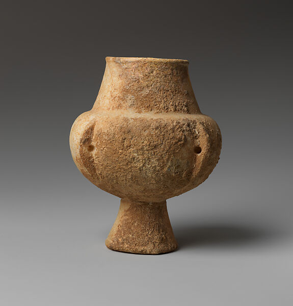 Marble vase with high foot and lug handles, Marble, Cycladic