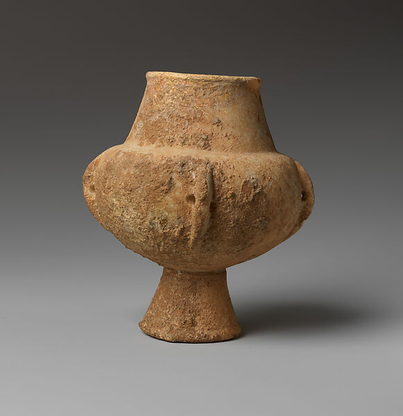 Marble vase with high foot and lug handles, Marble, Cycladic