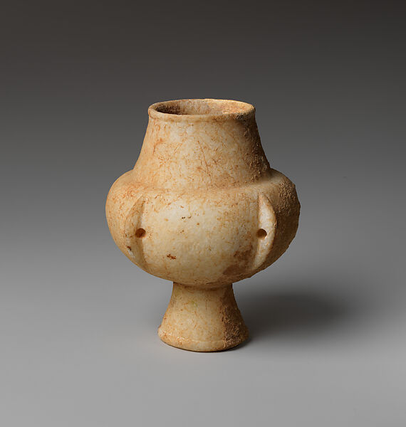 Marble vase with high foot and lug handles, Marble, Cycladic 