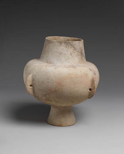 Marble vase with high foot and lug handles, Marble, Cycladic