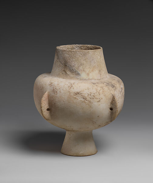 Marble vase with high foot and lug handles, Marble, Cycladic