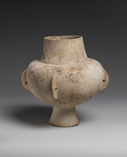 Marble vase with high foot and lug handles, Marble, Cycladic