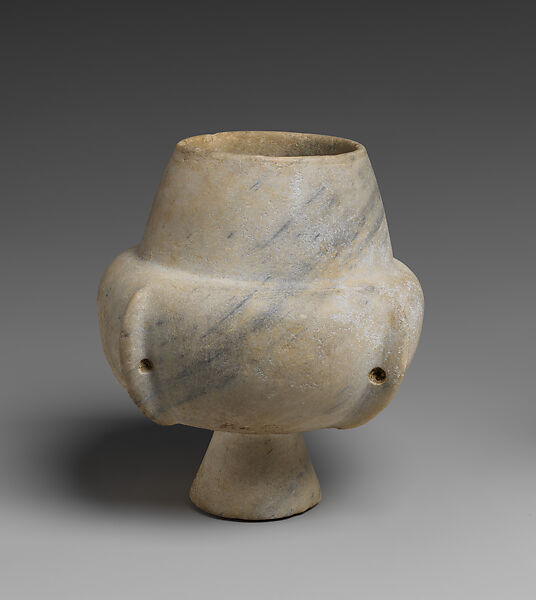 Marble vase with high foot and lug handles, Marble, Cycladic