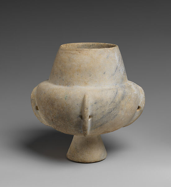 Marble vase with high foot and lug handles, Marble, Cycladic