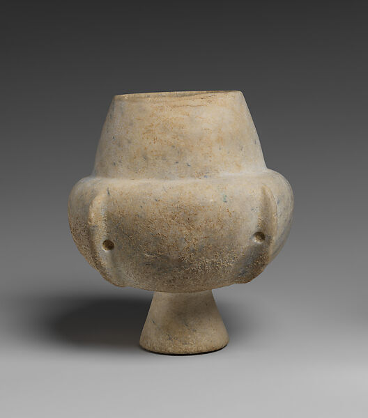 Marble vase with high foot and lug handles, Marble, Cycladic