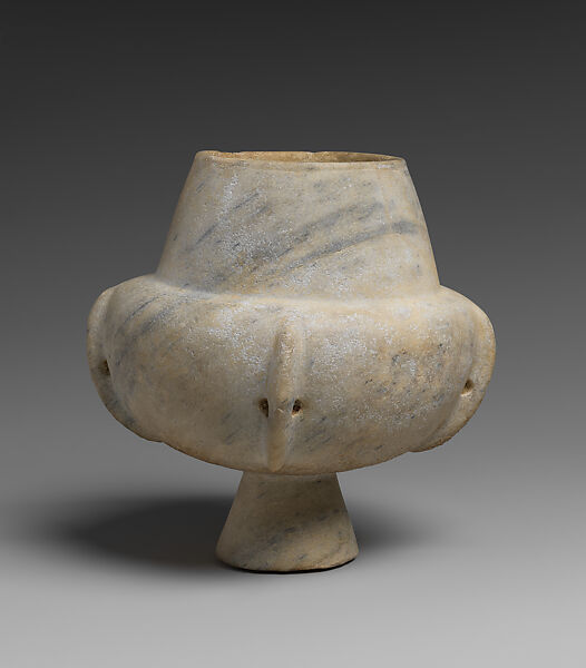 Marble vase with high foot and lug handles, Marble, Cycladic 