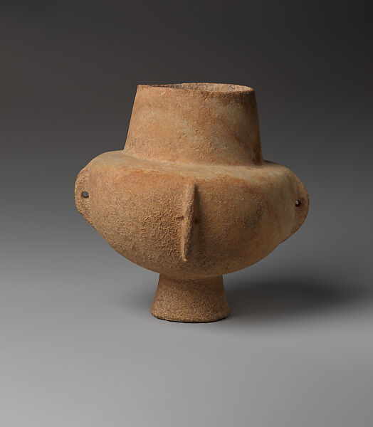 Marble vase with high foot and lug handles, Marble, Cycladic