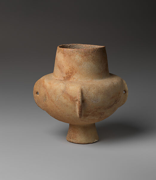 Marble vase with high foot and lug handles, Marble, Cycladic