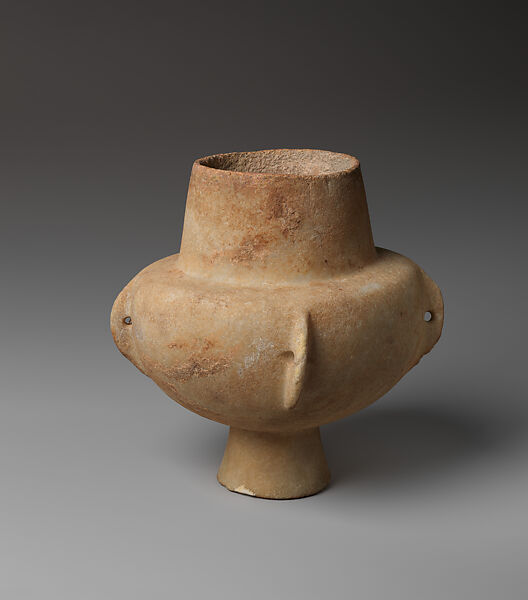 Marble vase with high foot and lug handles, Marble, Cycladic