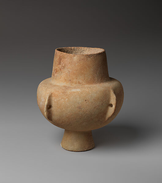 Marble vase with high foot and lug handles, Marble, Cycladic