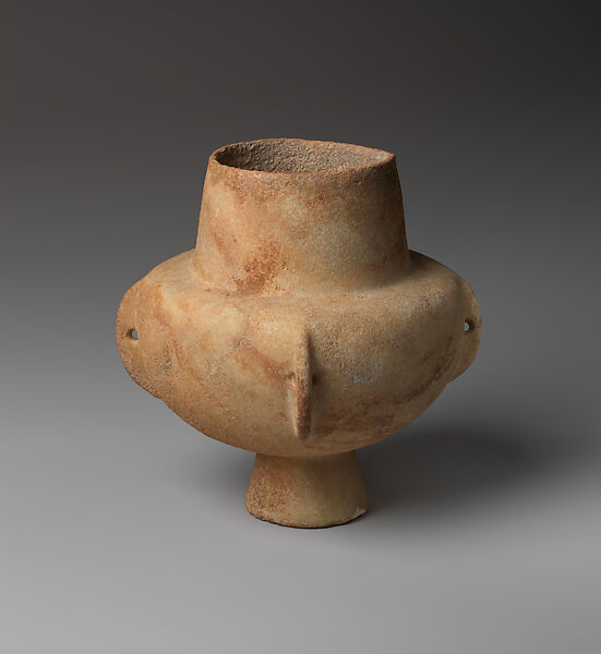 Marble vase with high foot and lug handles, Marble, Cycladic