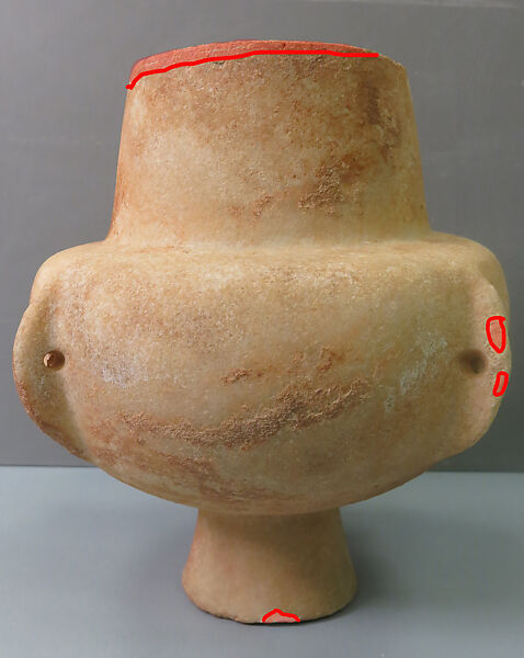 Marble vase with high foot and lug handles, Marble, Cycladic