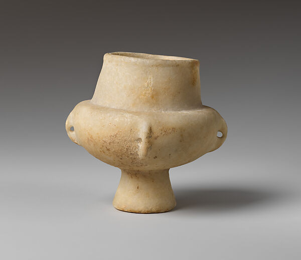 Marble vase with high foot and lug handles, Marble, Cycladic