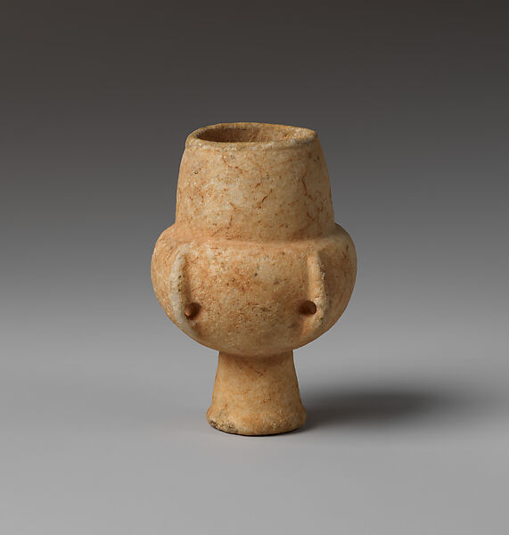 Marble vase with high foot and lug handles, Marble, Cycladic