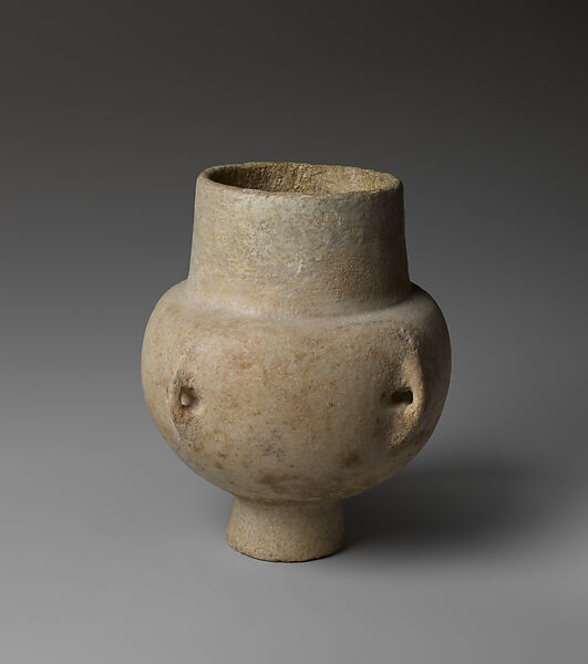 Marble vase with high foot and lug handles, Marble, Cycladic