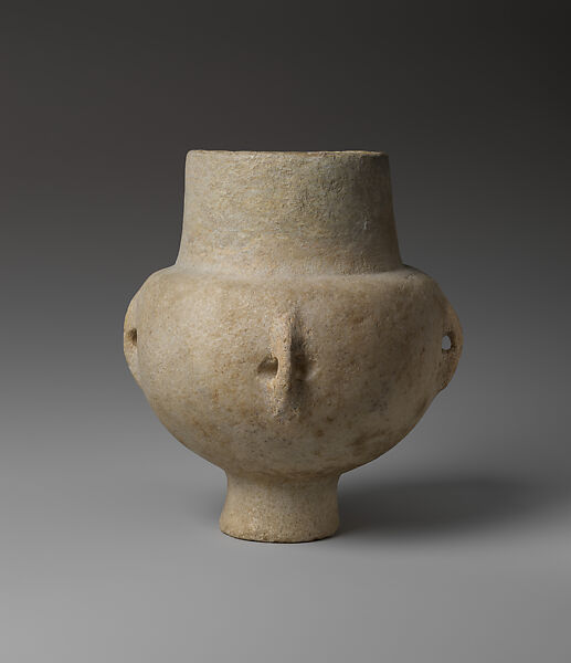 Marble vase with high foot and lug handles, Marble, Cycladic