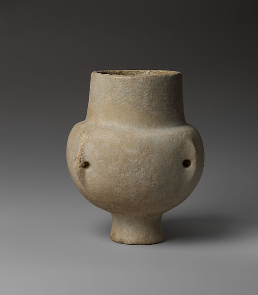 Marble vase with high foot and lug handles, Marble, Cycladic