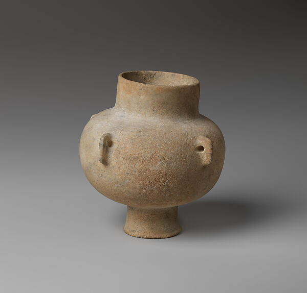 Marble vase with high foot and lug handles, Marble, Cycladic