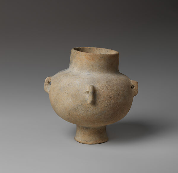 Marble vase with high foot and lug handles, Marble, Cycladic