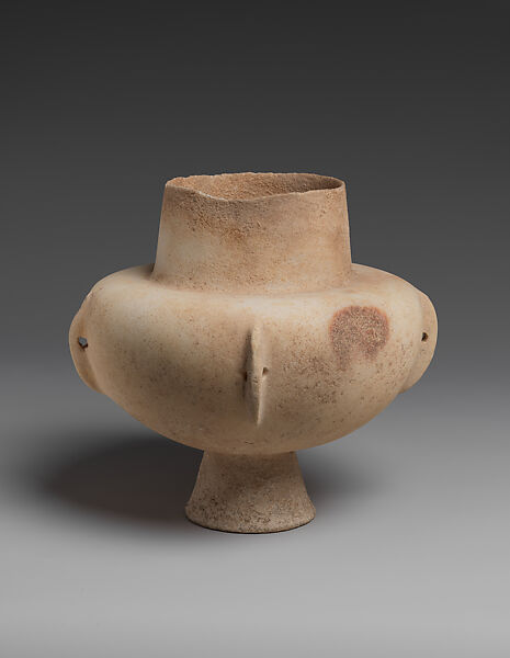 Marble vase with high foot and lug handles, Marble, Cycladic