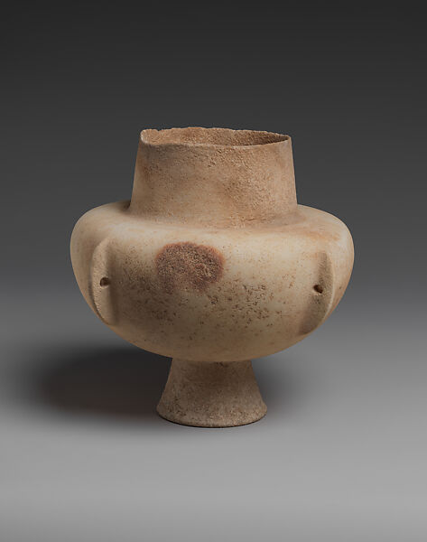 Marble vase with high foot and lug handles, Marble, Cycladic