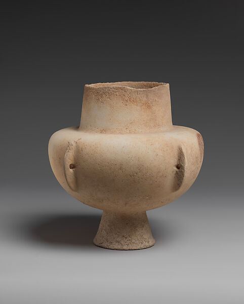 Marble vase with high foot and lug handles, Marble, Cycladic 