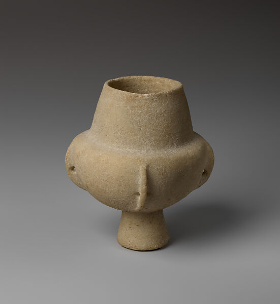 Marble vase with high foot and lug handles, Marble, Cycladic
