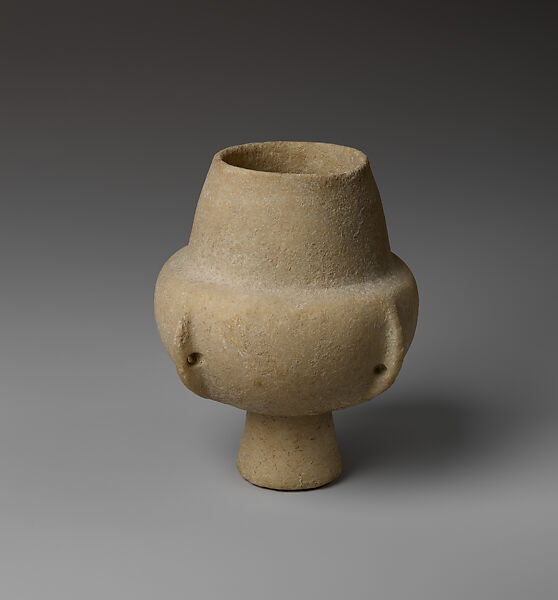 Marble vase with high foot and lug handles, Marble, Cycladic