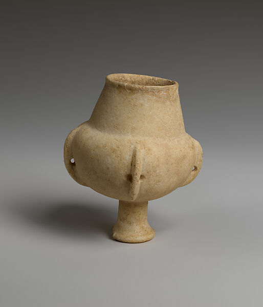 Marble vase with high foot and lug handles, Marble, Cycladic