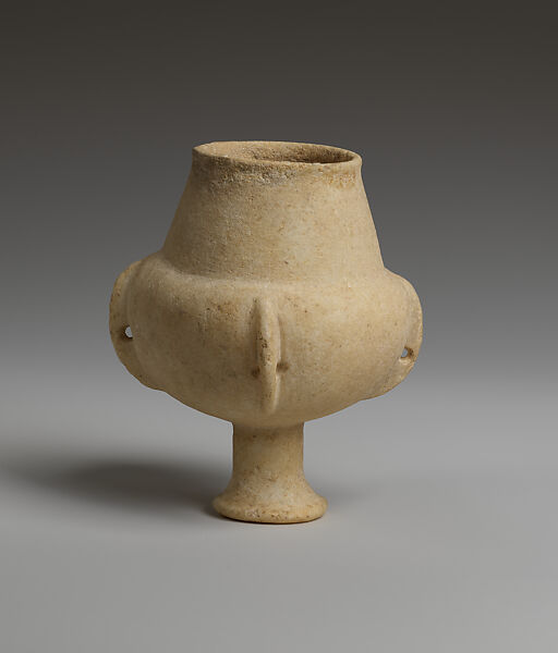 Marble vase with high foot and lug handles, Marble, Cycladic