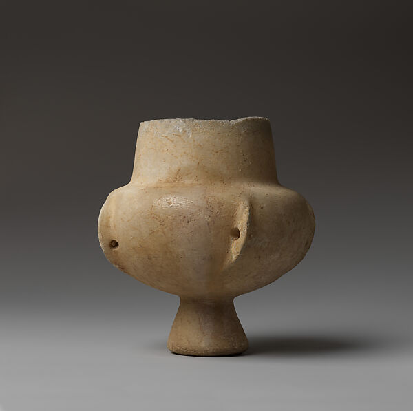 Marble vase with high foot and lug handles, Marble, Cycladic