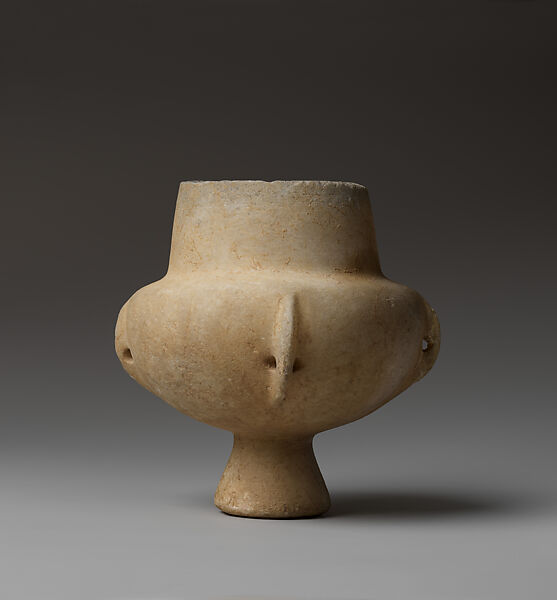 Marble vase with high foot and lug handles, Marble, Cycladic