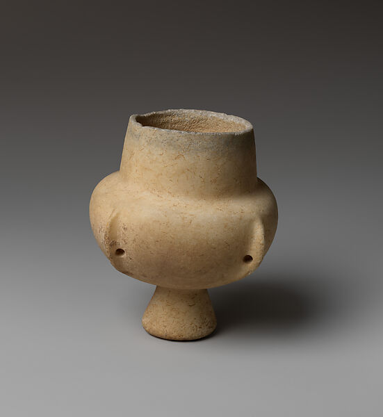 Marble vase with high foot and lug handles, Marble, Cycladic