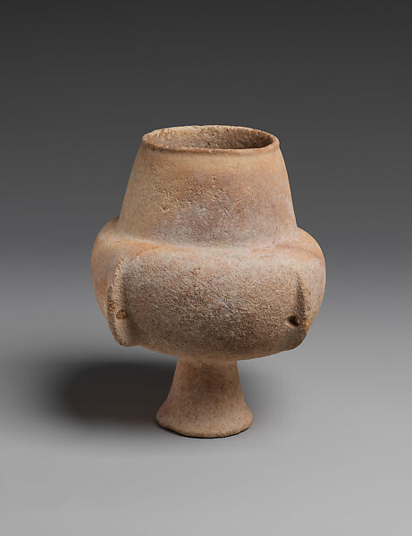 Marble vase with high foot and lug handles, Marble, Cycladic
